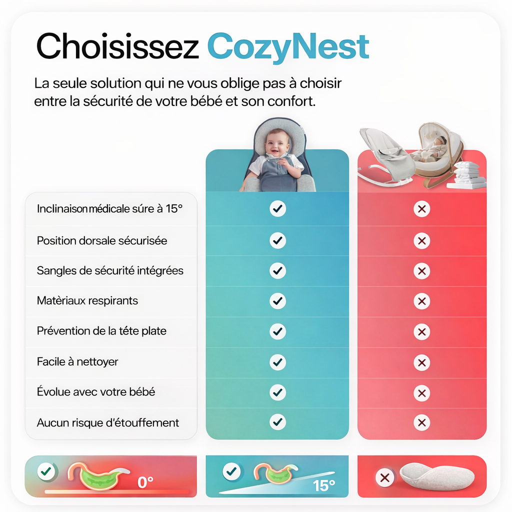 Comparatif CozyNest vs transat et cosy pour le reflux de bébé