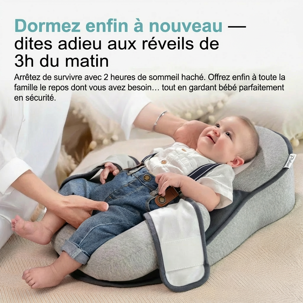 Bébé endormi dans le coussin anti-reflux CozyNest incliné à 15 degrés
