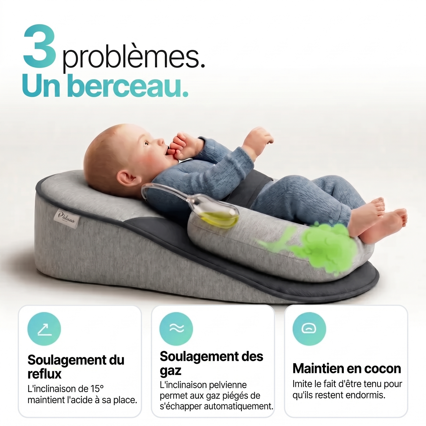 CozyNest™ — Coussin Anti-Reflux Bébé 15° (Reflux & Coliques)