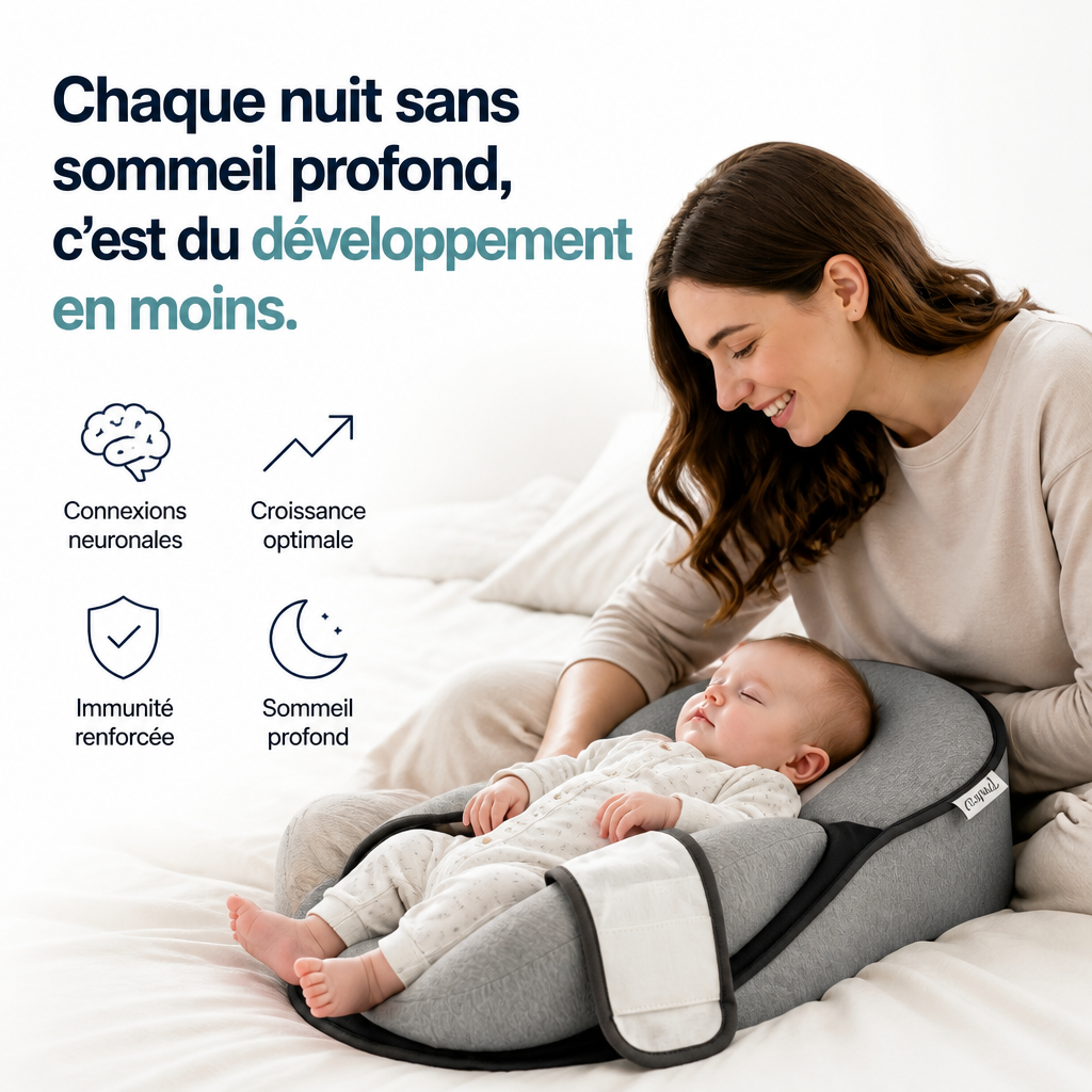 CozyNest™ — Coussin Développement Bébé 15° (Sommeil Profond 0-12 mois)