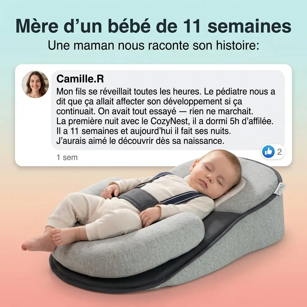 CozyNest™ — Coussin Développement Bébé 15° (Sommeil Profond 0-12 mois)